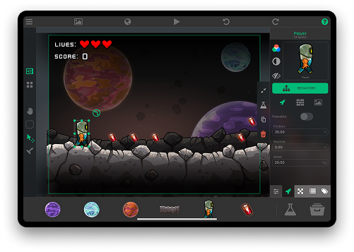 Designing a platformer game in the hyperPad editor on iPad