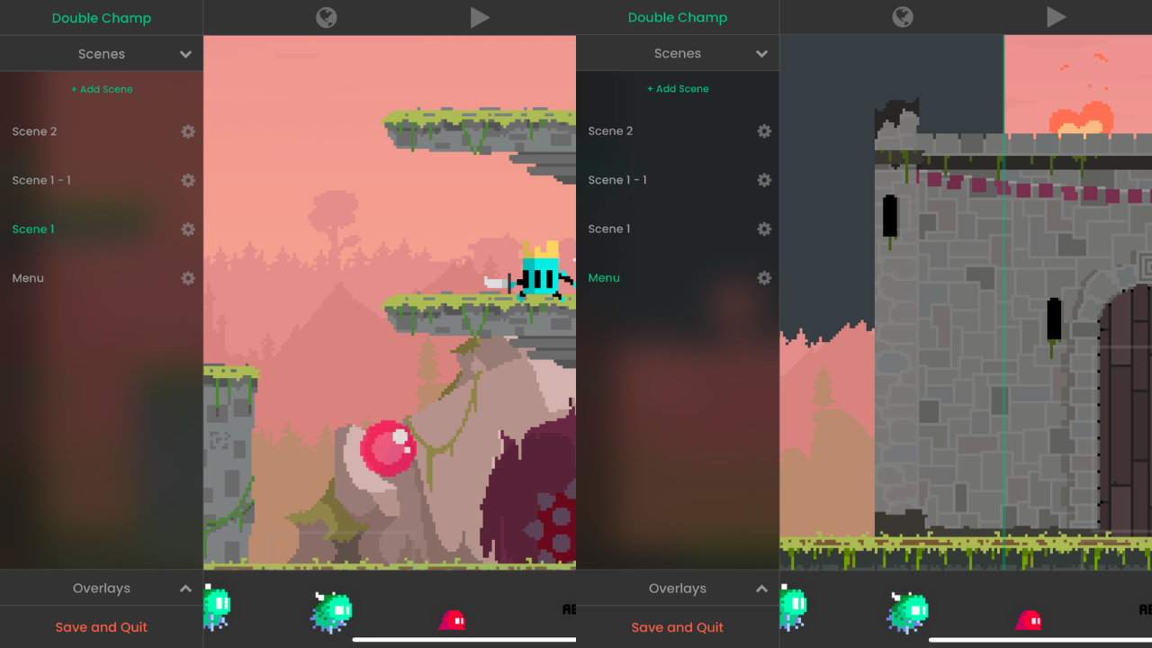 The hyperPad visual scene builder in use on iPad.